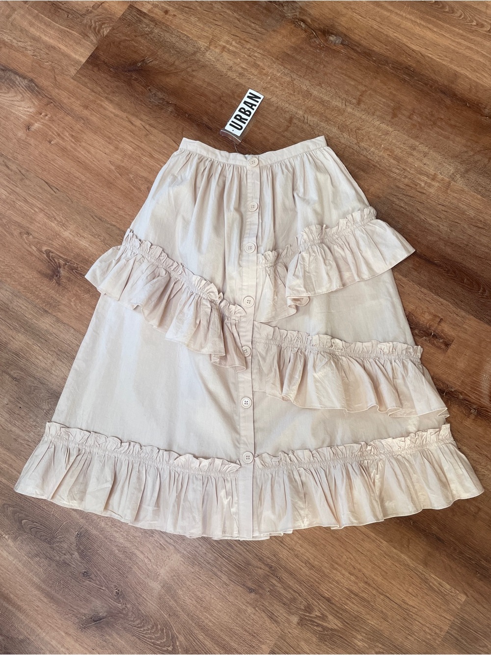 Urban Outfitters Womens Tiered Ruffle Asymmetric Midi Skirt XS NEW NWT Buttons - Picture 2 of 8